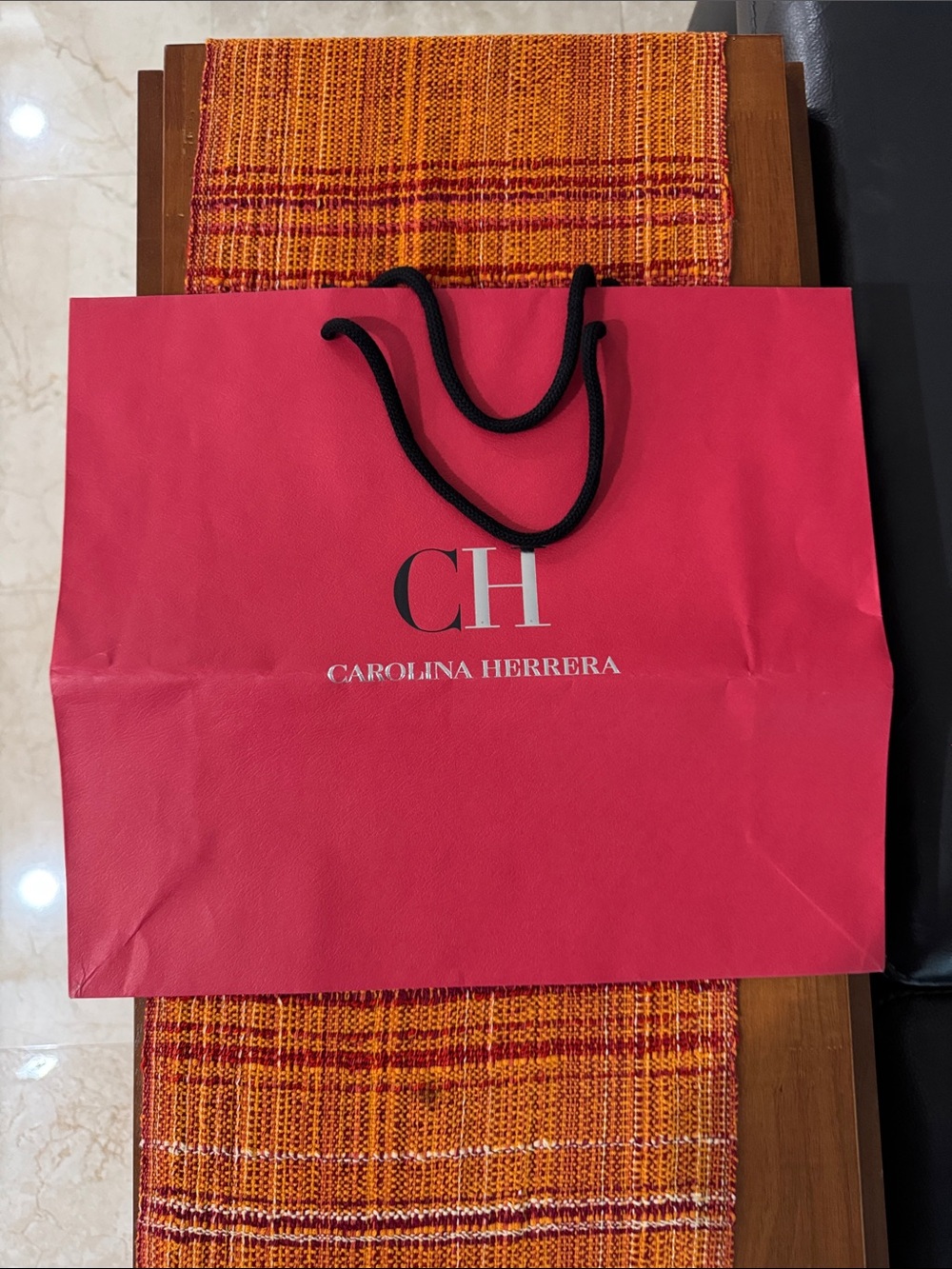 Carolina Herrera Hot Pink Gift Bag with Black Rope Handles